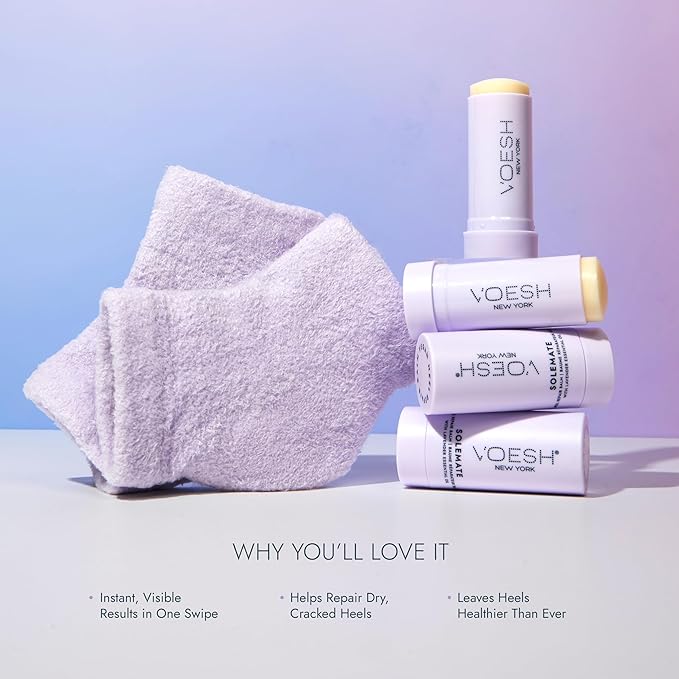 VOESH Heel Repair Duo, Solemate Heel Repair Balm & Moisturizing Heel Socks, Cracked Heel Stick Balm, Foot Care for Men & Women, at-Home Foot Care, K-Beauty Korean Skincare - Lavender
