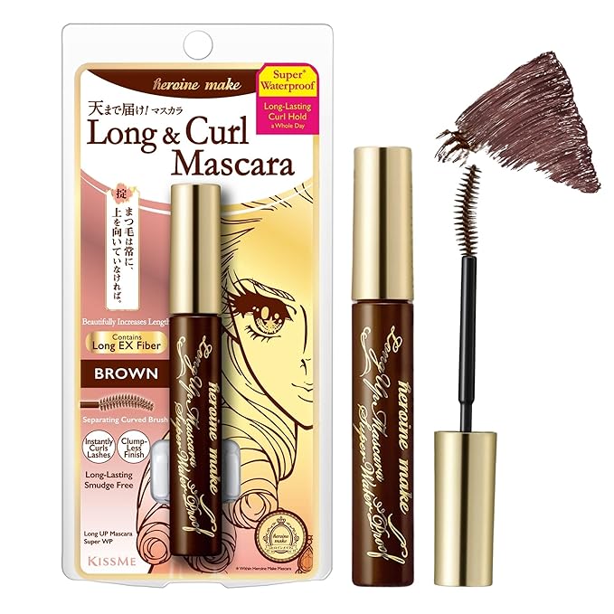 KISSME Heroine Make Long UP Mascara Super WP, Super Long-Lasting! Long & Curl Mascara, Brown