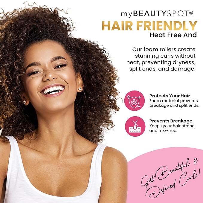 My Beauty Spot Flexi Rods Foam Hair Rollers 18 Flexi Rods 1/2", 3/4", 5/8", and 1" Diameter Professional Salon Quality 18 Pcs Rubber Hair Rollers for Short, Long, and Medium Hair