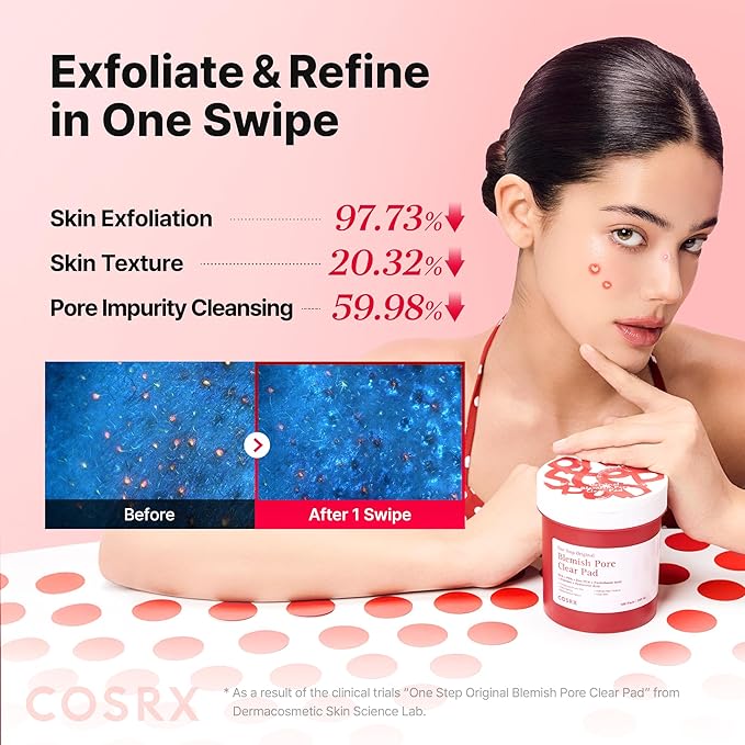 COSRX OneStep Original Blemish Pore Clear Pad, 100 Pads, Dual-Sided Facial Pad for Exfoliation, Pore Care & Hydration with BHA, PHA & Zinc PCA & 5 Hyaluronic Acid, Korean Skin Care