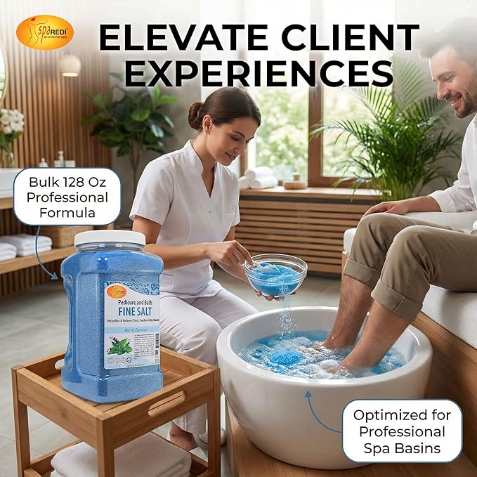 SPA REDI - Detox Foot Soak Pedicure and Bath Fine Salt, Mint and Eucalyptus, 128 Oz - Made with Dead Sea Salts, Argan Oil, Coconut Oil, and Essential Oil - Hydrates, Softens and Moisturizes