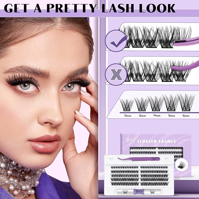 DIY Lash Extension Kit 120pcs Individual Lashes Cluster B&Q D Curl Eyelash Extension Kit Lash Clusters with Lash Bond and Seal and Lash Applicator Tool for Self Application (Kit-12-18MIX)