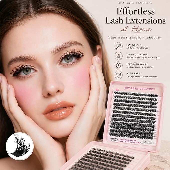 Lash Clusters 80D 100D Eyelash Clusters Volume Thick 10-18mm D Curl Soft Individual DIY Lash Extensions Fluffy Wispy Lightweight Reusable Natural Look at Home for Beginners(518 Pcs)