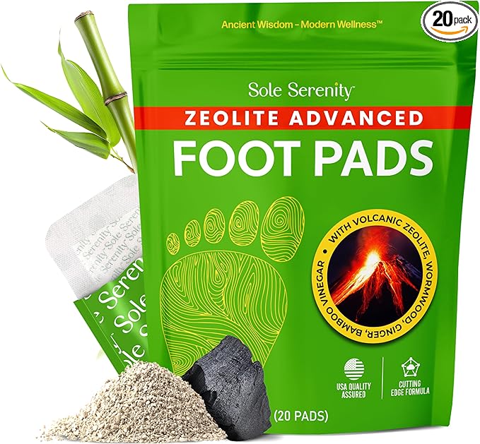 Sole Serenity Foot Pads - Zeolite Mineral, Ginger Root, Wormwood, Bamboo Vinegar, Foot Spa for Achy Feet - 20 Pads
