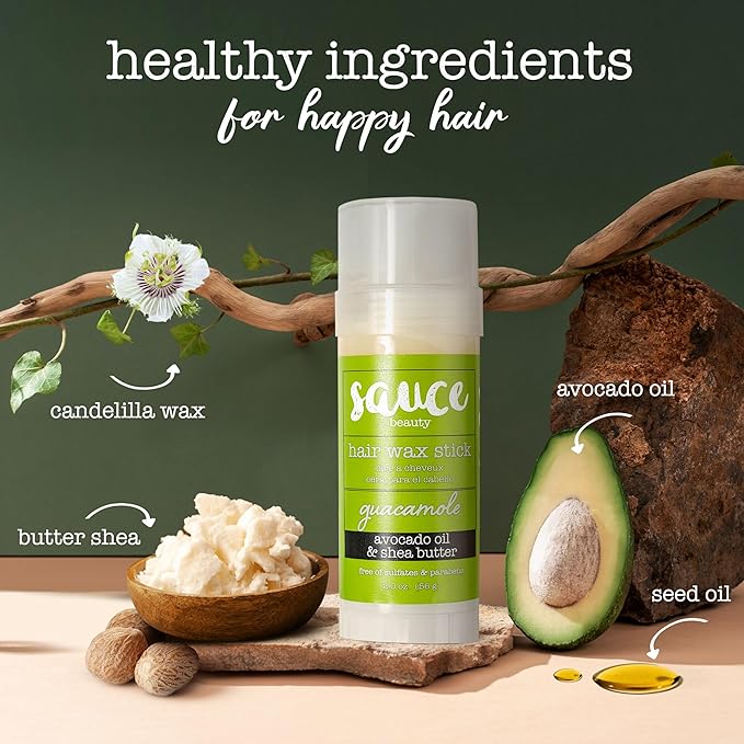 SAUCE BEAUTY Guacamole Hair Wax - Paraben & Sulfate Free, Moisturizing Avocado Oil & Shea Butter Wax for Styling Flyaway & Brittle Hair (2 oz)