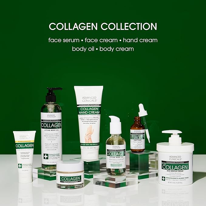 Advanced Clinicals Collagen Cream W/Hyaluronic Acid Face Moisturizer + Collagen Body Cream 2pc Skincare Set For Women & Men To Reduce Appearance Of Wrinkles, Fine Lines, & Uneven Skin Tone, 2pc Set