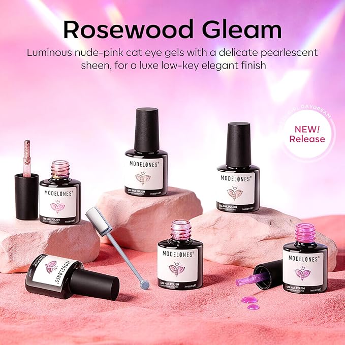 Modelones Cat Eye Gel Nail Polish Set, 6 Colors Summer Neutral Nude Pink Pearlescent Glassy 9D Cateye Glitter Gel Polish kit All Skin Tones with Magnet Soak Off LED Nail Art Starter Kit DIY Salon Gift