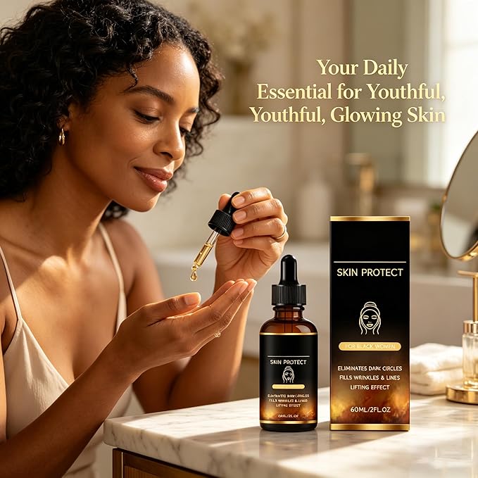 Skin Protect Serum, Anti-Aging Face Serum Hydrates & Firms Melanin-Rich Skin,Targets Stubborn Wrinkles,Fine Lines & Uneven Texture,Lightweight Daily Formula for Black Women & All Skin Types.(1 pack)