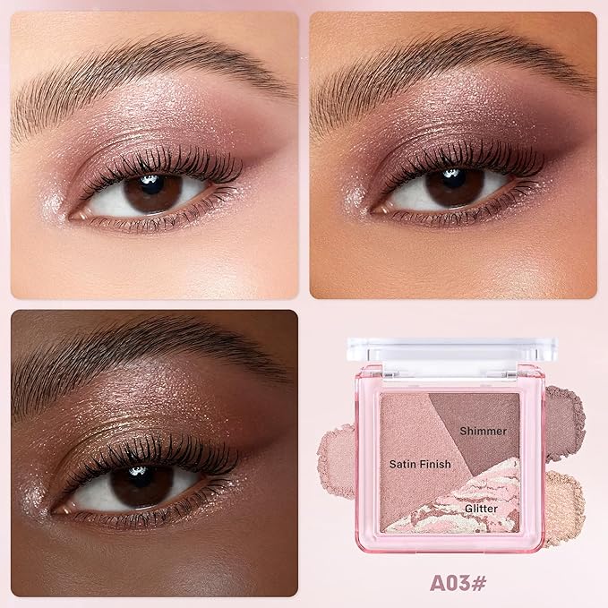Eyeshadow Palette-Mini 3-in-1 Eye Shadow Powder Palettes Makeup-Matte&Shimmer Baked Eye Shadow for Women，paleta de sombras de ojos，Buildable Smooth Silky Waterproof for Daily Looks，03Mauve Dusty Rose