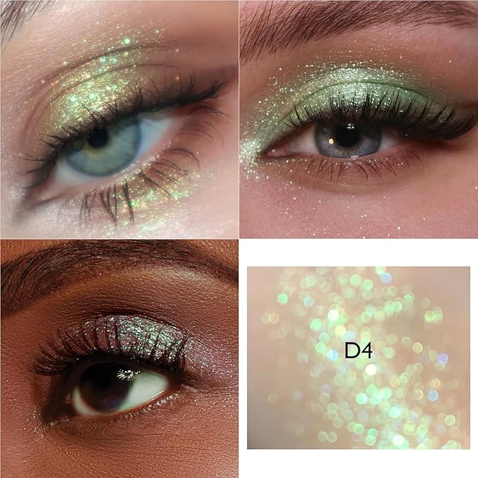 Green Glitter Eyeshadow, Holographic Duochrome Shimmer Eyeshadow Palette Color Shift Metallic Chameleon Sparkling Cream to Powder Eye Shadow Highlighter Makeup for Festival Party/Daily