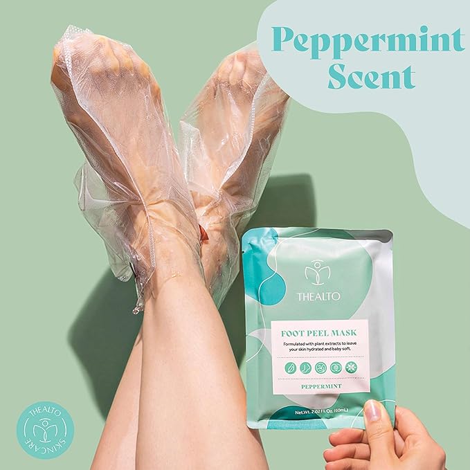 Foot Peel Mask with Pumice Stone, 2 Pack - For Dry, Cracked and Calloused Feet-Peppermint Scent - With Plant Extract for Baby Soft Feet - Home Spa Treatment