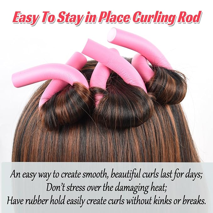 30PCS 9.45" Flexible Foam Curling Rods, Twist Heatless Hair Rollers for Women, Girls, Long and Short Hair, Sleep-In (0.71 x 9.45 Inch, Random Color)