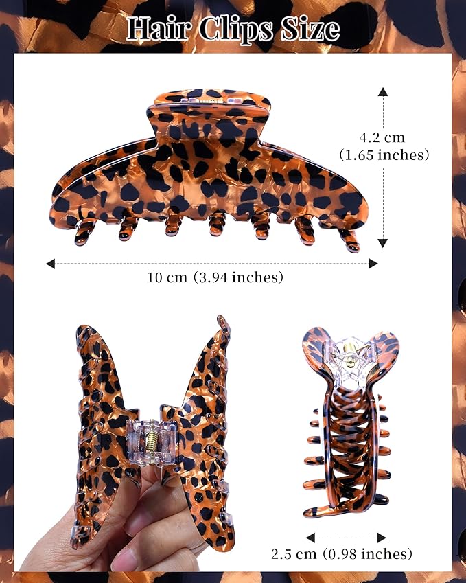 Mesovor 4 Pack Acrylic Hair Clips Claws, Nonslip 3.94" Large Hair Grip Hairclips for Thin and Thick | French Banana Barrettes Hair Strong Hold Hair Jaw Clamps (Small Leopard)