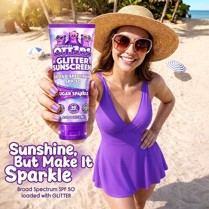 Glitter Sunscreen SPF 50 Lotion 4.5oz - Sparkle & Shimmer Sunscreen - Colored Sun screen for Kids & Women - UVA/UVB Sunshine Protection + 80 Min Water Resistant - (Scented) (USA Made)