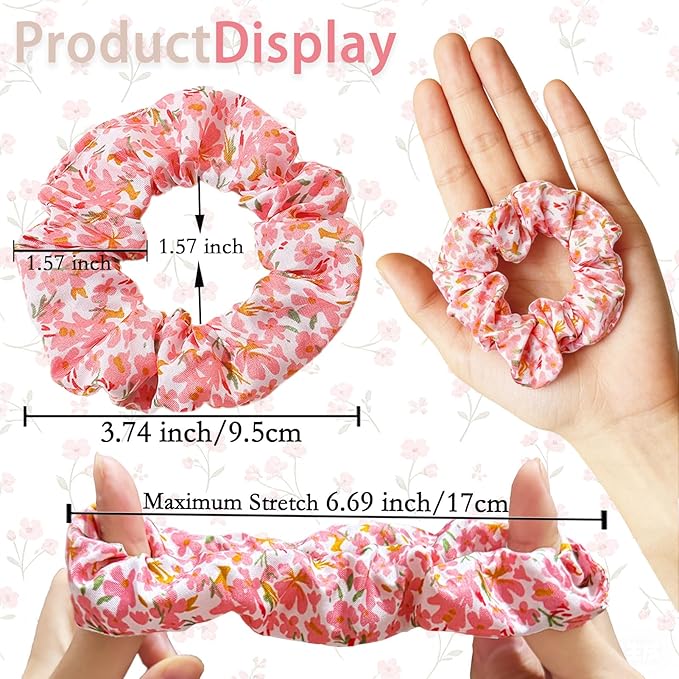 6 Pieces Floral Scrunchies for Women, Cute Scrunchies Hair Ties Ponytail Holder Fresh Sweet Flowers Printing Hair Accessories Gift for Women Girls