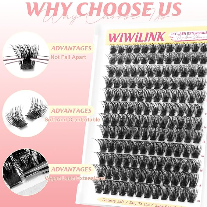 Magic Lash Clusters 10-18mm Fluffy Eyelash Clusters DIY Lash Extension 0.3mm Wispy Individual Cluster Eyelash Extensions D Curl Volume False Eyelashes