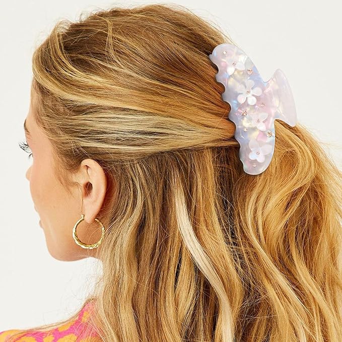 HAIMEIKANG 2Pcs Acrylic Flower Hair Claw Clips - Large for Women, Strong Hold Jaw Clip for Thick Thin Hair, Cute Non-slip Stylish Hair Accessories for Girls