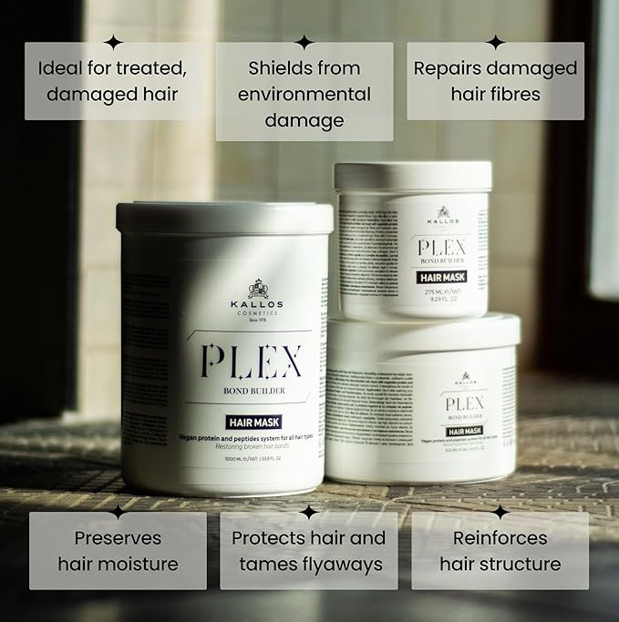 Kallos Plex Bond Builder Hair Mask – Bond Repair Treatment for Damaged & Bleached Hair, Plant Protein & Peptide Complex, Salon Size 1000 ml / 33.8 fl oz