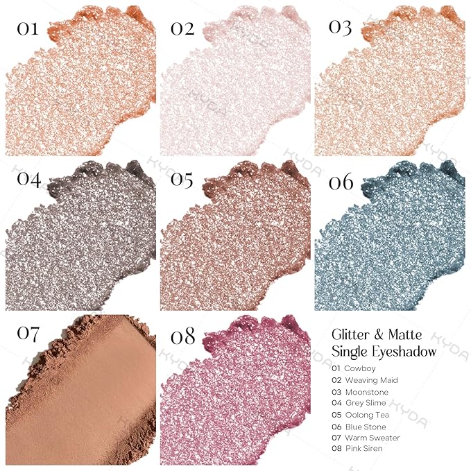 KYDA Single Glitter Eyeshadow, Cyan Blue Silver Eyeshadow, Lasting Blendable Shimmer Eyes Shadow, Sparkling Eyes Glitter, Soft Buildable Glossy Color, Wet Look Effect, Blue Stone