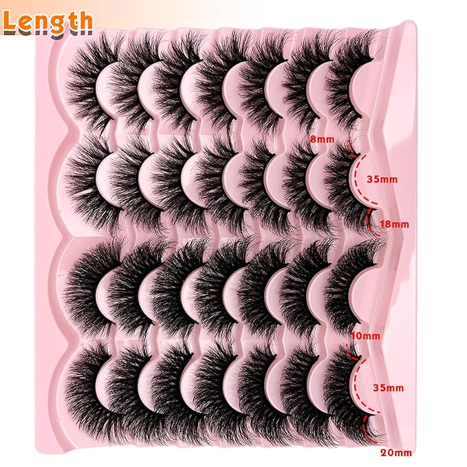loladook Mink Lashes Pack 3D Cat Eye Strip Lashes Wispy D Curl Faux Mink Eyelashes Natural 18mm Long Dramatic Fluffy Eyelashes Pack 2 Styles