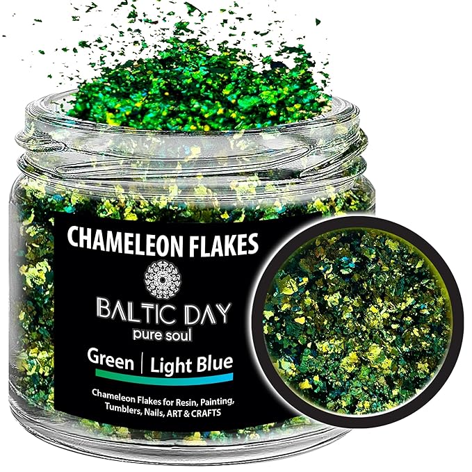 Chameleon Flakes for Resin [ Green | Light Blue ] - Color Shift Mica Pigment Powder for Epoxy Resin - Chrome Flakes for Tumblers, Molds, Nail Art, Eyeshadow, Makeup