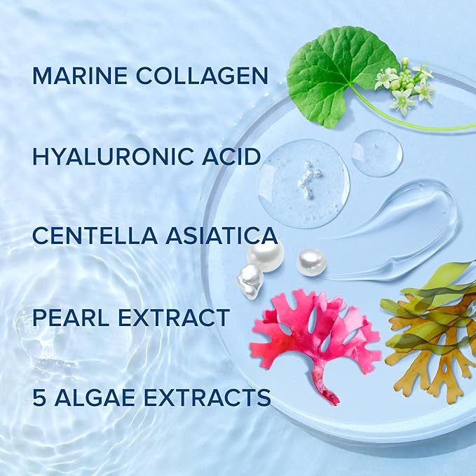 MAREE Collagen Facial Mask with Hyaluronic Acid — Sheet Face Mask Skincare — Centella Asiatica, Green & Red Algae Extract — Hydrating Facemask For Women Skin Care — Mascarillas Para La Cara — 12 Count