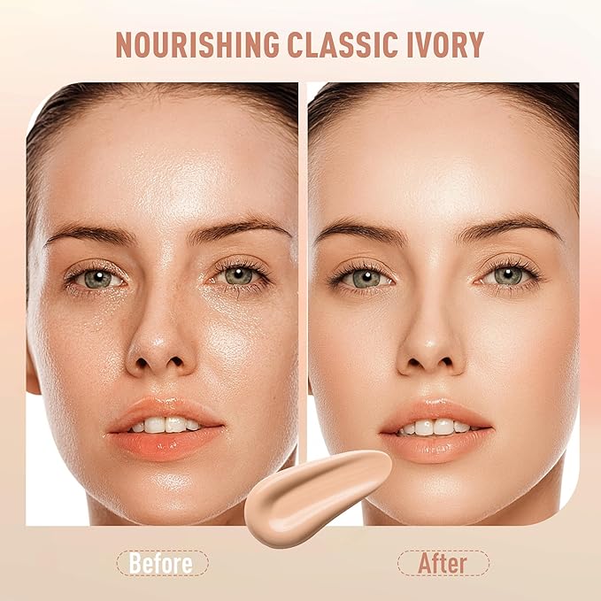 FV 2 Pack Dewy Liquid Foundation Makeup, Waterproof & Lightweight, Natural Finish with Medium Coverage,Hydrating Foundation for Dry and Normal Skin (Nourishing Classic Ivory)
