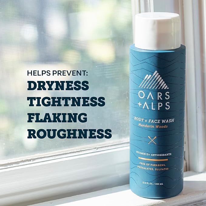 Oars + Alps Body Wash for Men, Mens Body Wash & Face Cleanser with Vitamin E & Antioxidants, Moisturizing, Paraben & Sulfate Free Cleanser, Mandarin Woods, 3pk