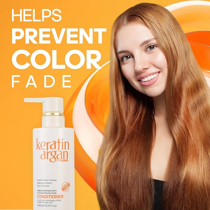 Keratin Argan Damage Repair Smoothing Hair Conditioner 16.9 Fl Oz, Anti-Hair loss, Color Protection, Anti-Thinning Conditioner, Sulfate and Paraben-Free, For All Hair Types, 500ml