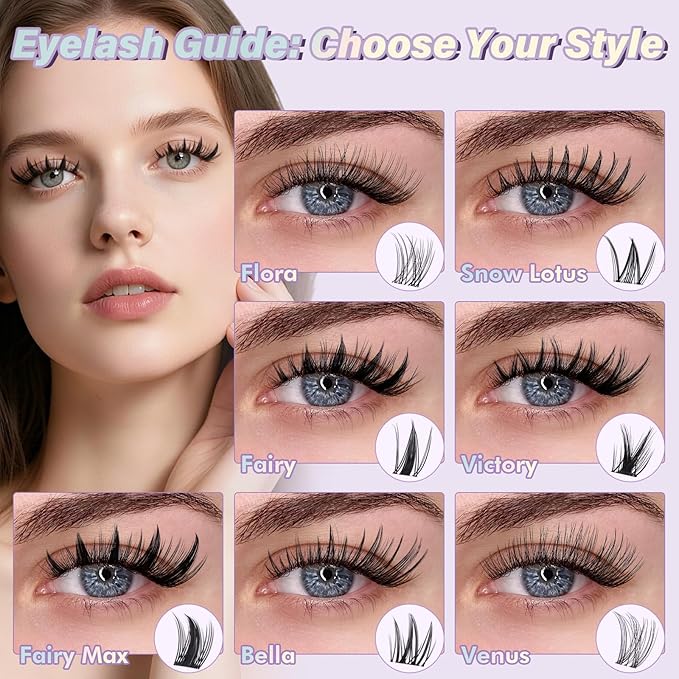 B&Q Flora Eyelash Clusters Kit - Velure DIY Lash Extension Kit at Home Beginner-Friendly Natural Lashes, 120pcs 8-18mm Wispy Clusters with 0.3mm Invisible Band & Waterproof, Daily Collection