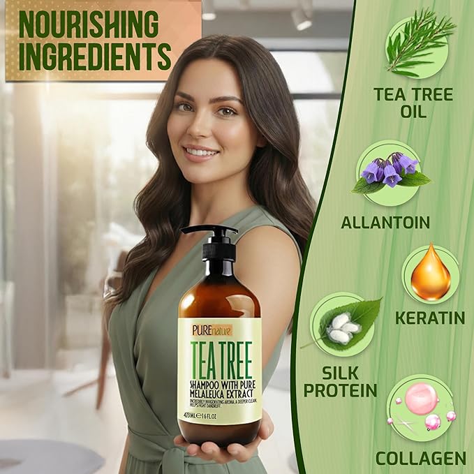 Tea Tree Shampoo - Sulfate Free, Anti Dandruff Deep Cleanse for Oily and Itchy Scalp - Buildup Remover - Professional Oily Hair Salon Formula - Paraben Free Shampoo for Women and Men - 16 Fl Oz