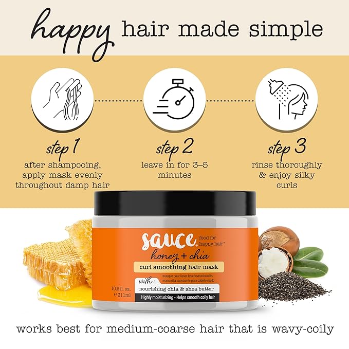 SAUCE Hair Mask, Honey Chia Smoothing Curl Mask (10.5 FL Oz) Frizz Control & Deep Conditioning with Shea Butter, Curly & Coily Hair, No Parabens & Sulfates