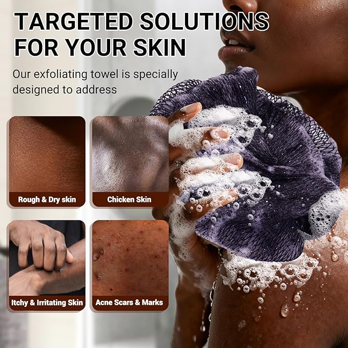 African Net Sponge Authentic for Exfoliating - Extra Knots for Deep Cleansing & Back Scrubbing - Body Scrubber Washcloth for Women & Men - Daily Shower Exfoliator for Smooth, Glowing Skin(Purple)