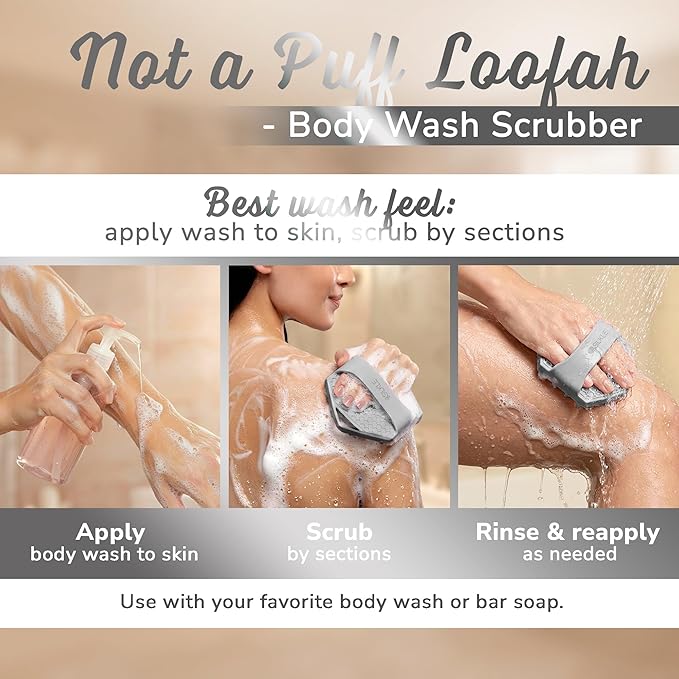 SILKLE Silicone Body Scrubber – Gentle Exfoliating Shower Scrubber for Body & Bath, Silicone Shower Brush & Loofah Alternative – Non-Slip Silicone Body Brush, Quick Dry, Hygienic - Gray