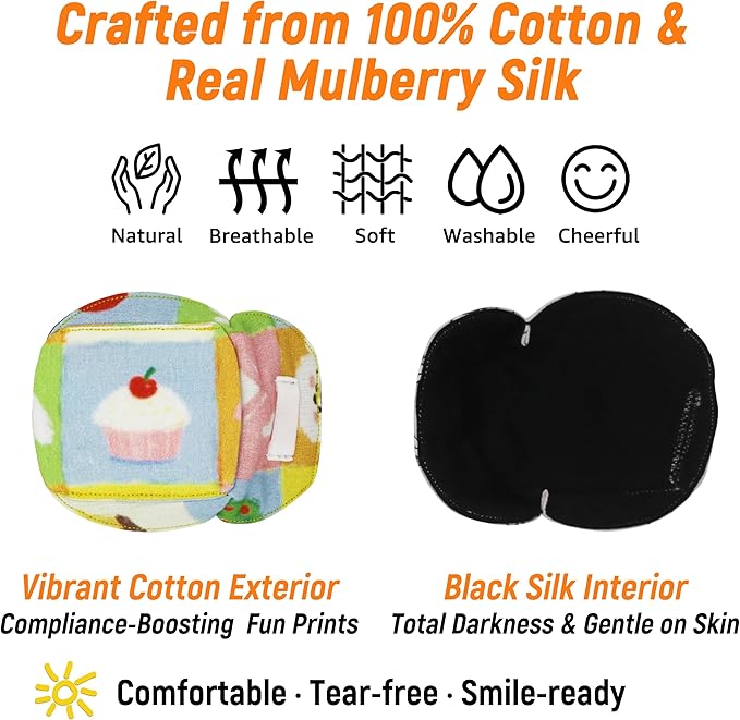 Astropic 3D Cotton & Silk Eye Patch for Kids | Boys Girls Eye Patch for Glasses | Medical Eyepatch for Children with Lazy Eye (Cream Cake, Left Eye)
