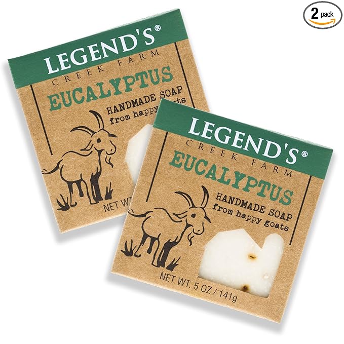 Legend's Creek Farm Goat Milk Soap - Cleansing Moisturizing Bar for Hands and Body - 5 Oz Creamy Lather, Nourishing, Gentle Natural Soap for Sensitive Skin (Eucalyptus, Pack of 2)