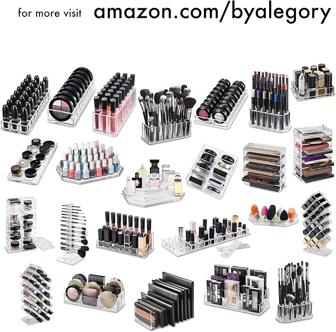 Acrylic Makeup Storage Eyeshadow Palette Organizer w/Removable Dividers 10 Space Display Case Fits Virtually All Blush Powder Pallet Sizes (3)