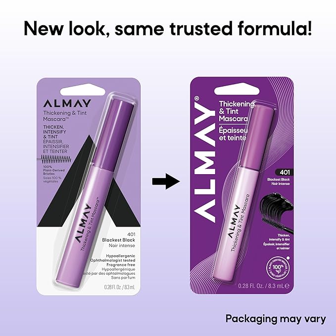 Almay Thickening & Tint Mascara, Nourishing Mascara, Hypoallergenic, 401 Blackest Black