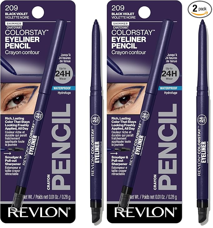 REVLON ColorStay Pencil Waterproof Eyeliner, Smudge-Proof, Eye Makeup with Built-In Sharpener, 209 Black Violet, 0.01 oz (Pack of 2)