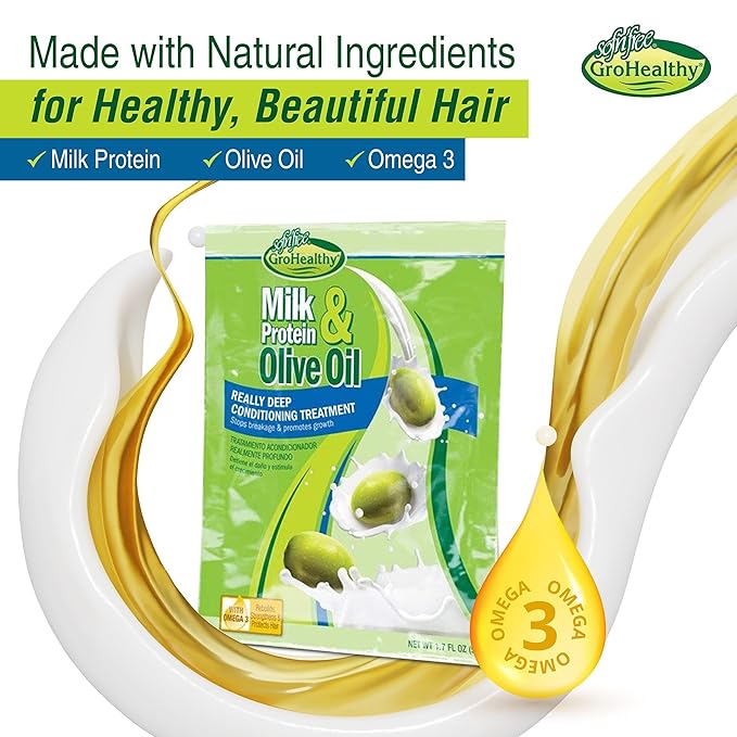 Milk Protein & Olive Oil Hair Deep Conditioning Treatment Hair Mask Strengthens, Repairs, Stops Breakage and Promotes Growth for Soft, Healthy, Manageable Hair - Sofn’Free GroHealthy - Single