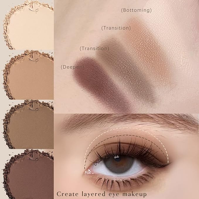 HOSAILY 4 in 1 Matte Nude Eyeshadow Palette, Neutral Taupe Brown Eye Shadow for Older Women, Highly Pigmented Blendable Powder Eyeshadow Makeup, paleta de sombras de ojos