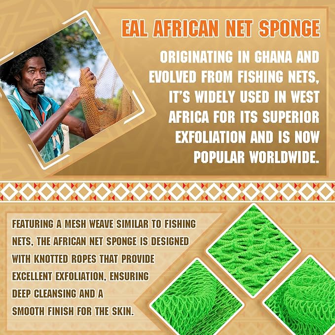 2 Pieces African Net Sponge – Real Authentic Exfoliating Bath Sponges for Silky Smooth Skin, Deep Cleansing Mesh for Full Body, Quick-Drying & Travel-Friendly (Rose Green)