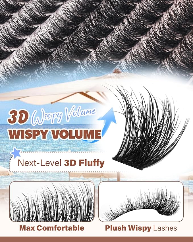 Wispy Fluffy Lash Clusters, Plush Volume 3D Eyelash Clusters Fairy Cluster Eyelash Extensions Soft D Curl Cluster Lashes 10-18mm 144pcs Individual lashes for Daily Makeup DIY at Home by Vanssymunlin
