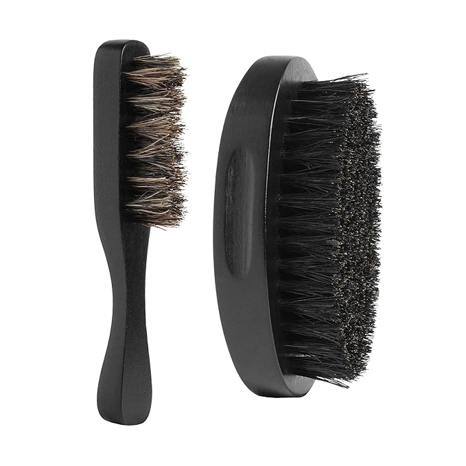 Beard Brush for Men - Natural Boar Bristle Beard Brush Kit - Soft Small Mustache Brush for Men - Premium Travel Grooming Set by Hunter Jack