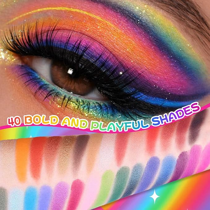 CHARMCODE 40 Colors High Pigmented Shimmer Matte Eyeshadow Makeup Palette Full Spectrum Artist Glitter Metallic Waterproof Creamy Blendable Eye Shadow Cosmetics (Color 1)