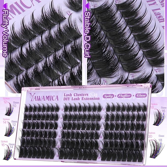 Fluffy Lash Clusters with Spikes Manga Lashes Clusters Wispy Volume Cluster Eyelash Extensions D Curl Spiky Individual Lashes 12-20mm Anime Eyelash Clusters DIY Fairy Manga Lash Extension by Yawamica