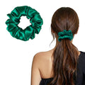 ZLYC 100% Mulberry Silk Scrunchie 19 Momme Gentle Creaseless Hair Tie for Women Dent-Free Ponytail Holder, 3.5cm Solid Dark Green
