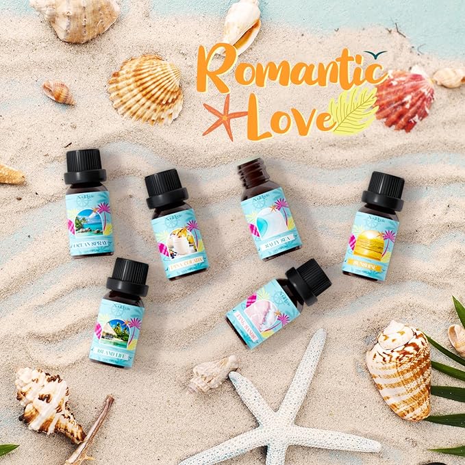 Soulorigin Beach Fragrance Oils Set, Essential Oil Gift Set for Diffuser, Summer Scent Diffuser Oil, Diffuser Scents Oil for Home-Ocean Spray, Pink Sands, Salty Sea, Pina Colada, Island Life, Sunshine
