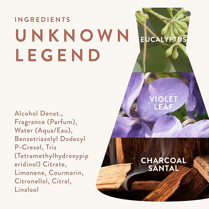 Good Chemistry Unknown Legend Travel Spray 0.33 fl oz - Long-Lasting On-the-Go Perfume with Eucalyptus, Violet Leaf, & Charcoal Santal - Warm, Clean & Vegan
