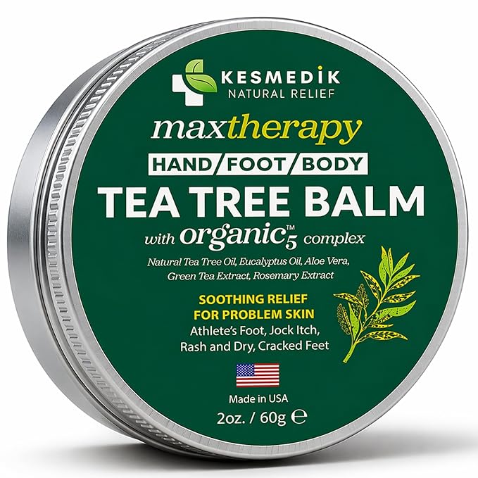 KESMEDIK Tea Tree Oil Balm for Skin, Soothes Itching, Rashes & Dry Skin, Antifungal Defense for Athlete’s Foot, Jock Itch, Chafing, Bug Bites & Eczema, Natural, Effective & Safe for All Ages